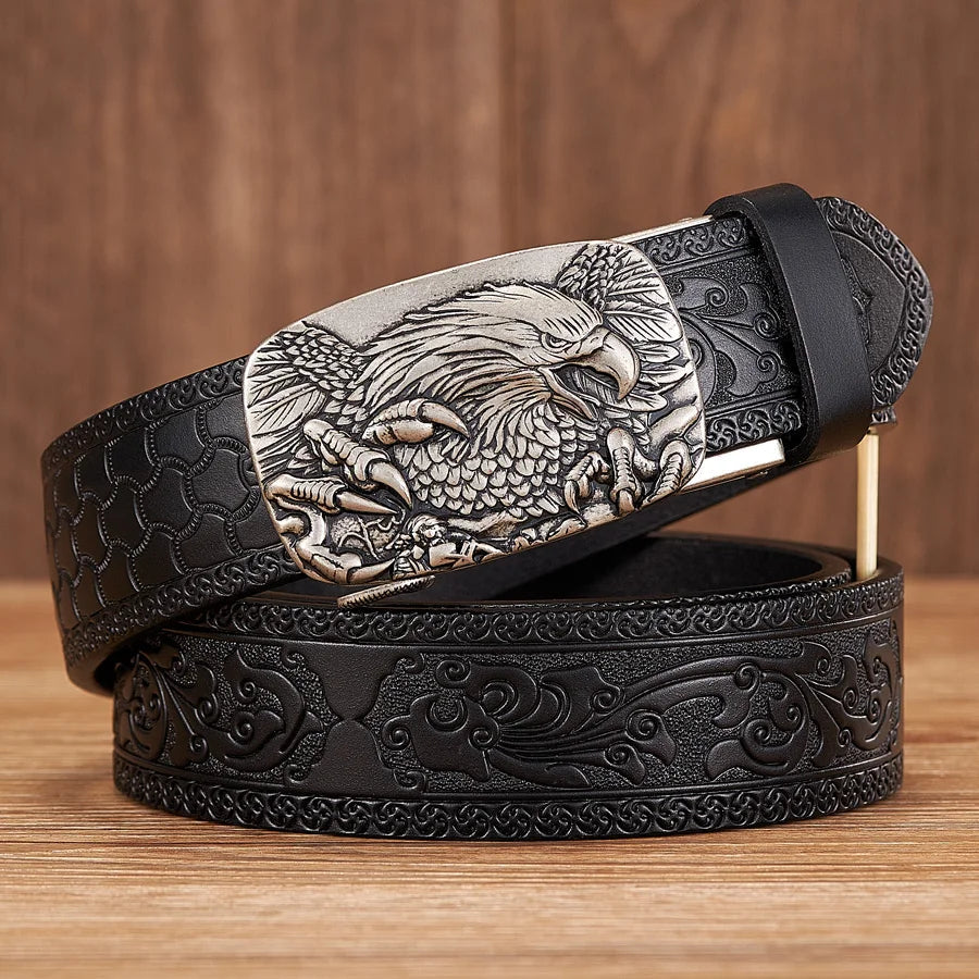 Genuine Leather Men's Belt - Automatic Buckle Cowhide Waist Strap for Business Wear, Jeans and Formal Occasions