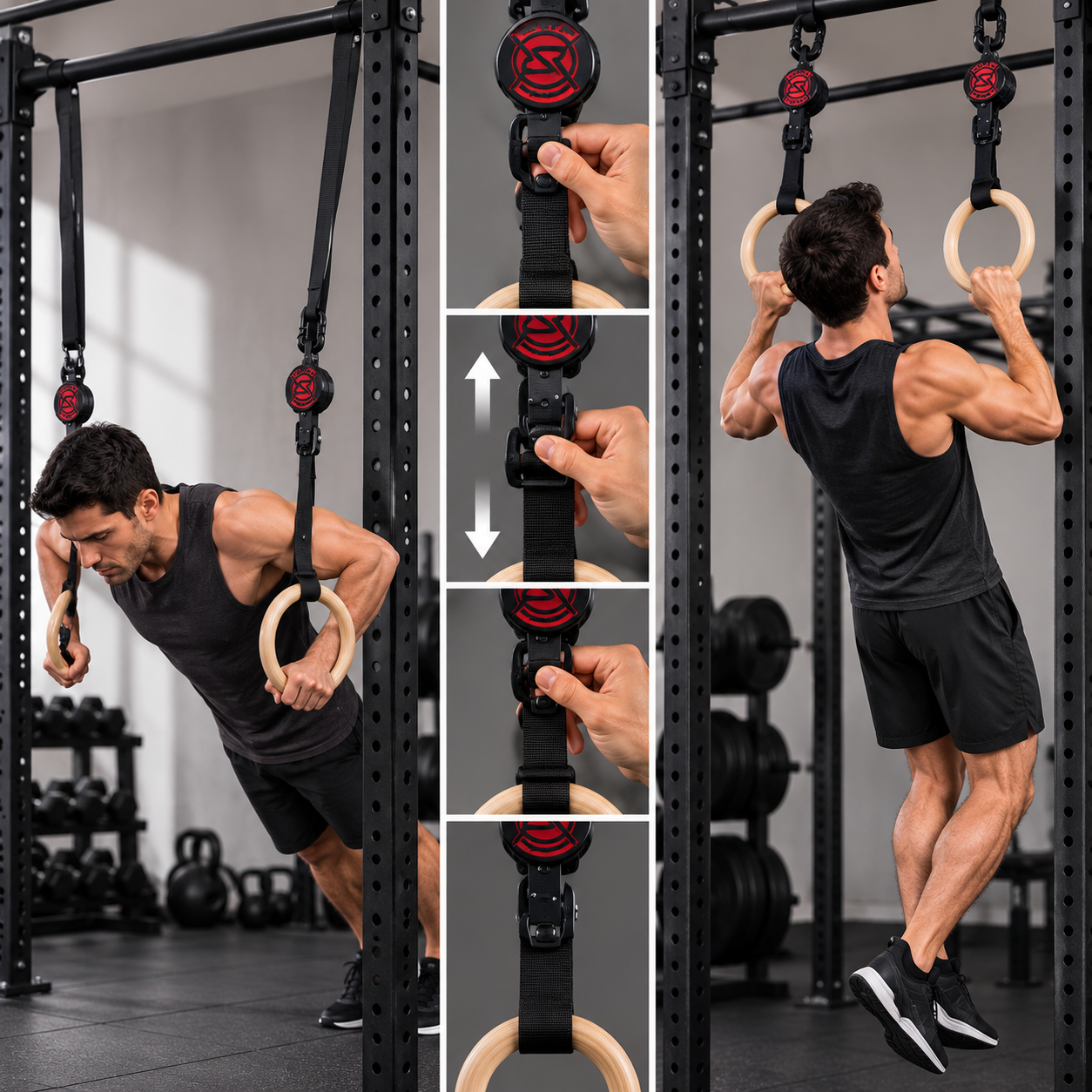 Adjustable Wooden Gymnastics Rings – Birch Wood Fitness Rings with Heavy-Duty Straps for Pull-Ups, Calisthenics, CrossFit and Home Gym Training