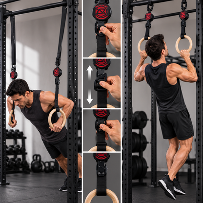 Adjustable Wooden Gymnastics Rings – Birch Wood Fitness Rings with Heavy-Duty Straps for Pull-Ups, Calisthenics, CrossFit and Home Gym Training