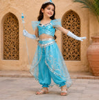 Kid's Arabian Princess Costume Dress - Jasmine Inspired Halloween Outfit for Girls with Sequins for Parties and Cosplay Events