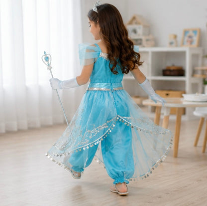 Kid's Arabian Princess Costume Dress - Jasmine Inspired Halloween Outfit for Girls with Sequins for Parties and Cosplay Events
