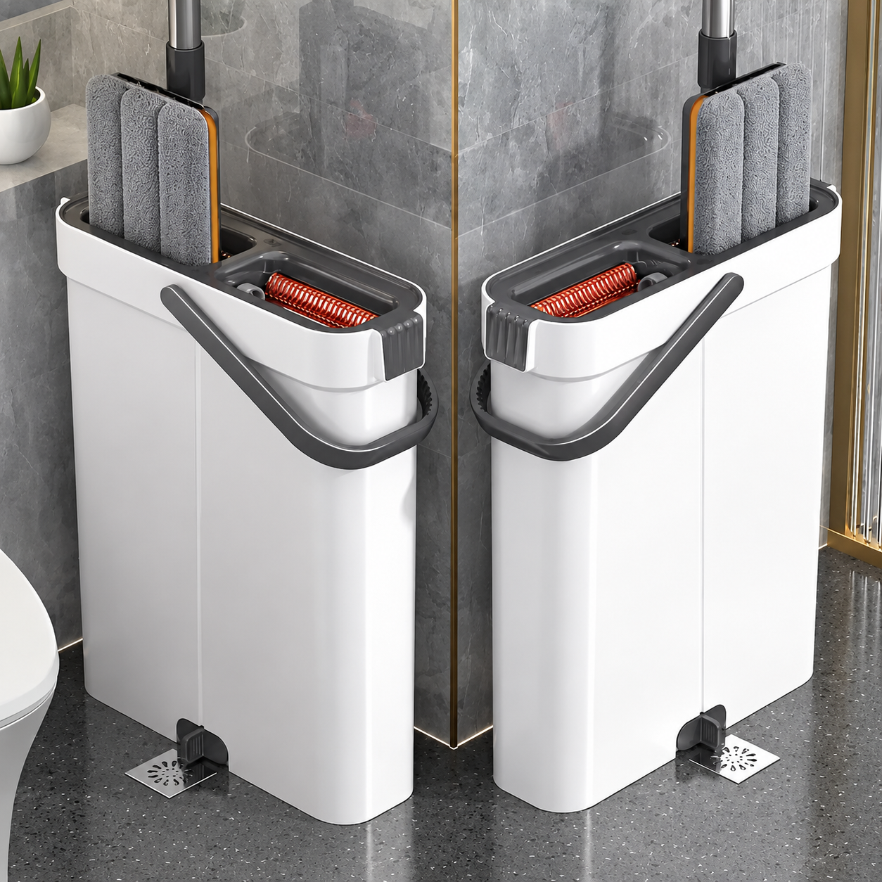 Spin Flat Mop and Bucket Set – 33cm Hands-Free Floor Cleaning System with Wet and Dry Separation for Hardwood, Tile, Bathroom and Home Cleaning