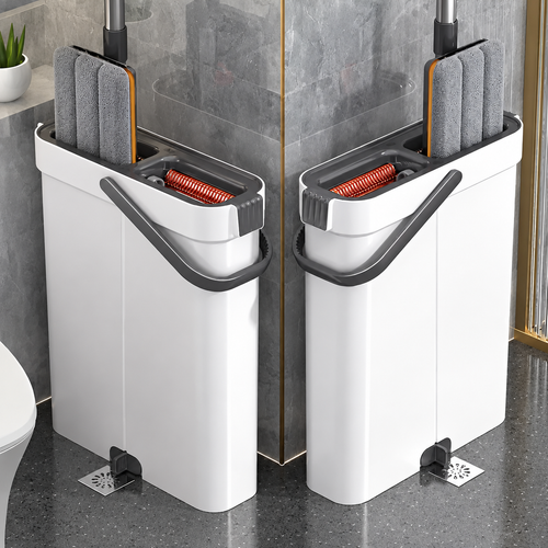 Spin Flat Mop and Bucket Set – 33cm Hands-Free Floor Cleaning System with Wet and Dry Separation for Hardwood, Tile, Bathroom and Home Cleaning