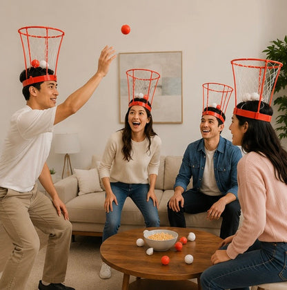 Headband Basketball Party Game - Adjustable Hoop Toss Challenge with Balls for Kids, Adults and Carnival Fun