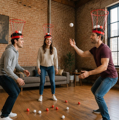 Headband Basketball Party Game - Adjustable Hoop Toss Challenge with Balls for Kids, Adults and Carnival Fun