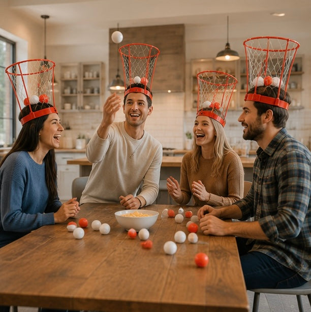 Headband Basketball Party Game - Adjustable Hoop Toss Challenge with Balls for Kids, Adults and Carnival Fun