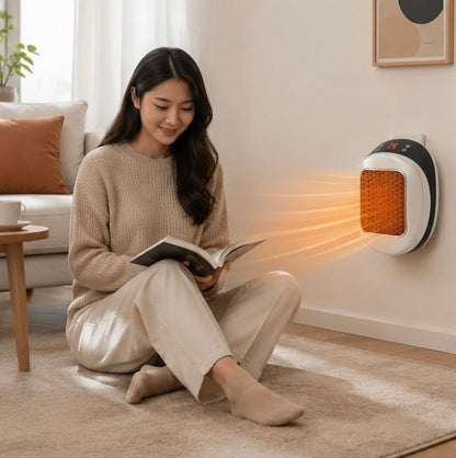 Portable Electric Heater - 600W Compact Fast Heating Device with Remote Control for Bedrooms and Bathrooms