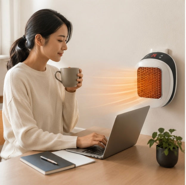 Portable Electric Heater - 600W Compact Fast Heating Device with Remote Control for Bedrooms and Bathrooms