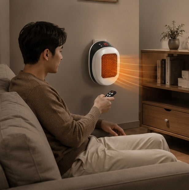 Portable Electric Heater - 600W Compact Fast Heating Device with Remote Control for Bedrooms and Bathrooms