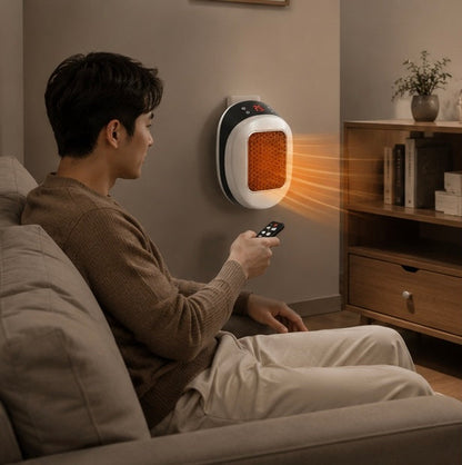 Portable Electric Heater - 600W Compact Fast Heating Device with Remote Control for Bedrooms and Bathrooms
