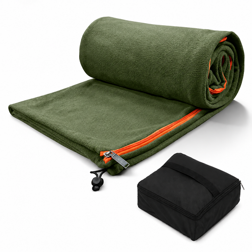 Fleece Sleeping Bag Liner – Soft Breathable Polar Fleece Travel Sleeping Sack with Drawcord Collar, Dual Zippers for Camping, Hiking and Backpacking