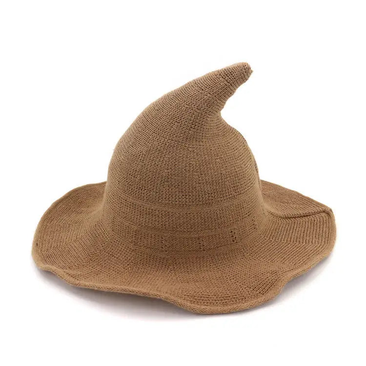 Vintage Witch Hat Costume - Wool Knit Halloween Cosplay Hat for Masquerades, Parties and Festive Seasonal Styling