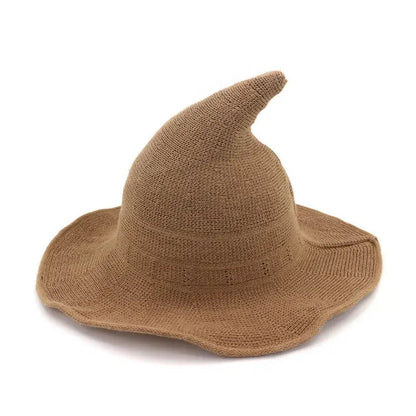 Vintage Witch Hat Costume - Wool Knit Halloween Cosplay Hat for Masquerades, Parties and Festive Seasonal Styling