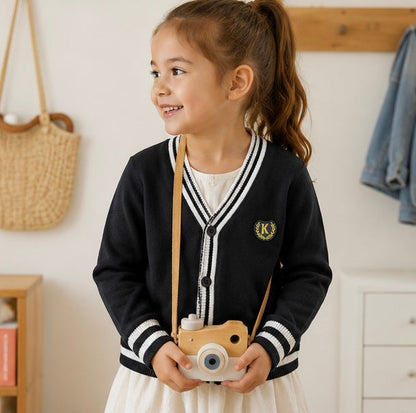 Kids Striped Knit Cardigan - Cotton V-Neck Sweater Coat for Boys and Teenagers, Preppy Style Everyday Outerwear