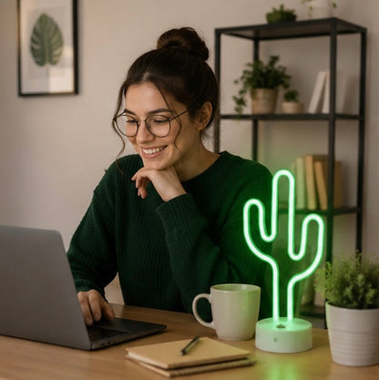 Cute Cactus Neon Sign Lamp - USB and Battery Powered LED Light for Bedrooms Parties Camping and Home Decor