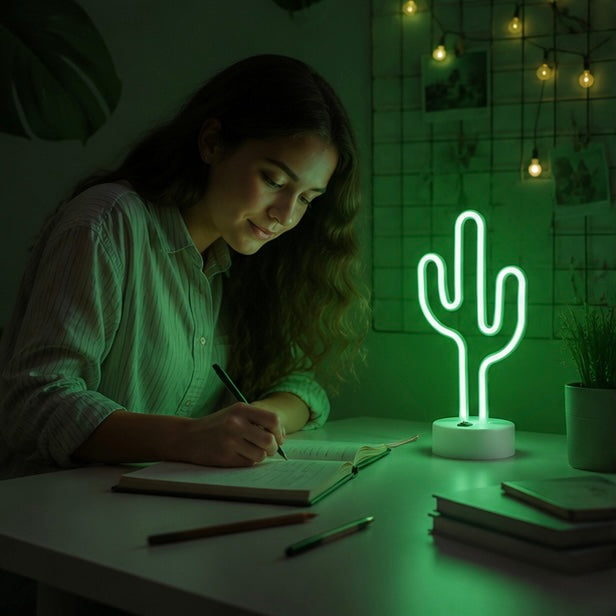 Cute Cactus Neon Sign Lamp - USB and Battery Powered LED Light for Bedrooms Parties Camping and Home Decor
