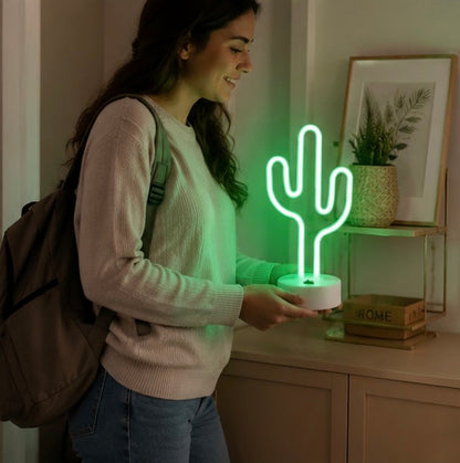 Cute Cactus Neon Sign Lamp - USB and Battery Powered LED Light for Bedrooms Parties Camping and Home Decor