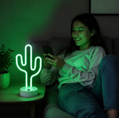 Cute Cactus Neon Sign Lamp - USB and Battery Powered LED Light for Bedrooms Parties Camping and Home Decor