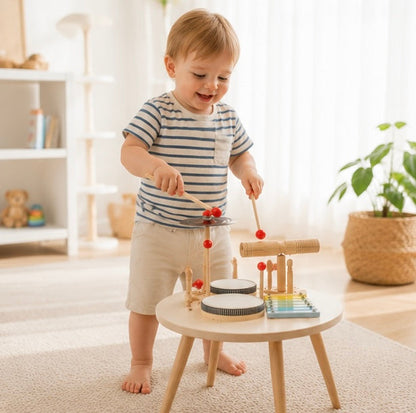 Multifunction Wooden Music Activity Table  - Baby Drum and Instrument Set for Early Education and Sensory Development