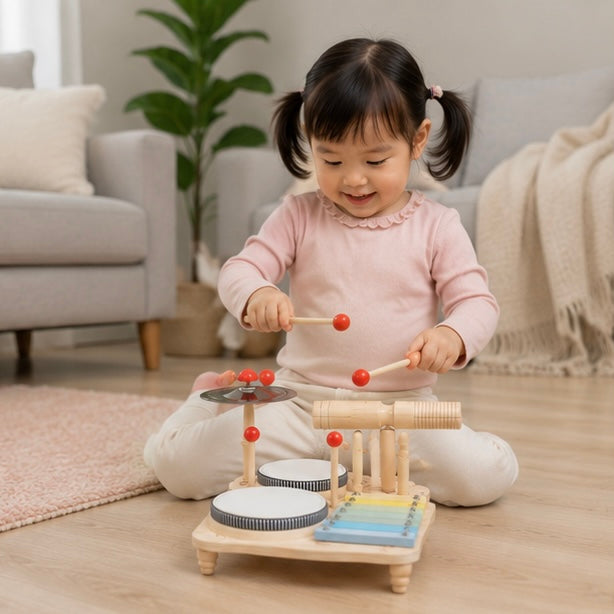 Multifunction Wooden Music Activity Table  - Baby Drum and Instrument Set for Early Education and Sensory Development