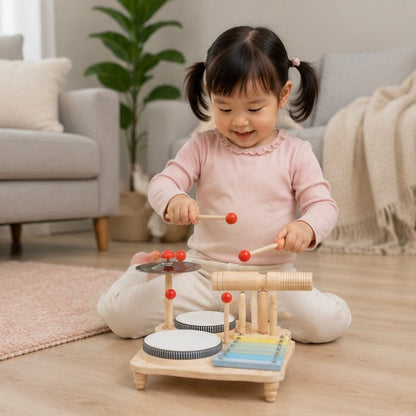 Multifunction Wooden Music Activity Table  - Baby Drum and Instrument Set for Early Education and Sensory Development