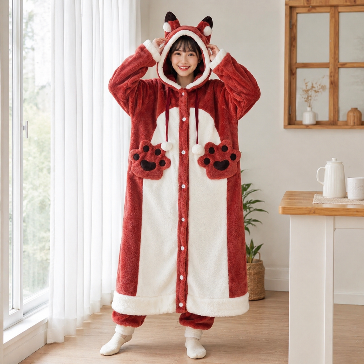 Women's Kigurumi Pajama Robe - Cartoon Animal Sleepwear for Cozy Winter Nights and Fun Lounging