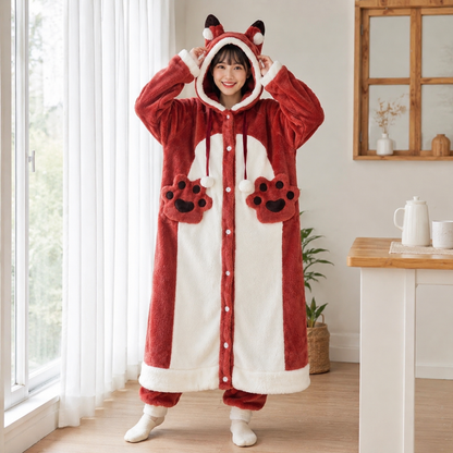 Women's Kigurumi Pajama Robe - Cartoon Animal Sleepwear for Cozy Winter Nights and Fun Lounging