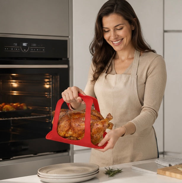 Food Grade Silicone Turkey Lifter Mat – Heat Resistant Non-Stick Poultry Cooking Rack for Roasting, Grilling and Easy Kitchen Food Preparation