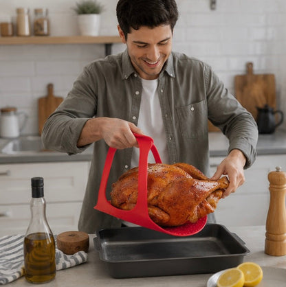 Food Grade Silicone Turkey Lifter Mat – Heat Resistant Non-Stick Poultry Cooking Rack for Roasting, Grilling and Easy Kitchen Food Preparation