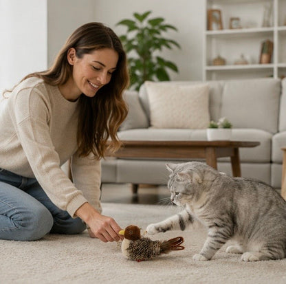 Interactive Electronic Cat Bird Toy – Automatic Chirping Feather Teaser for Indoor Cats Exercise and Mental Stimulation
