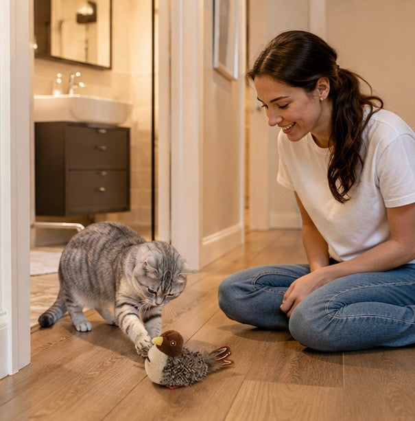 Interactive Electronic Cat Bird Toy – Automatic Chirping Feather Teaser for Indoor Cats Exercise and Mental Stimulation