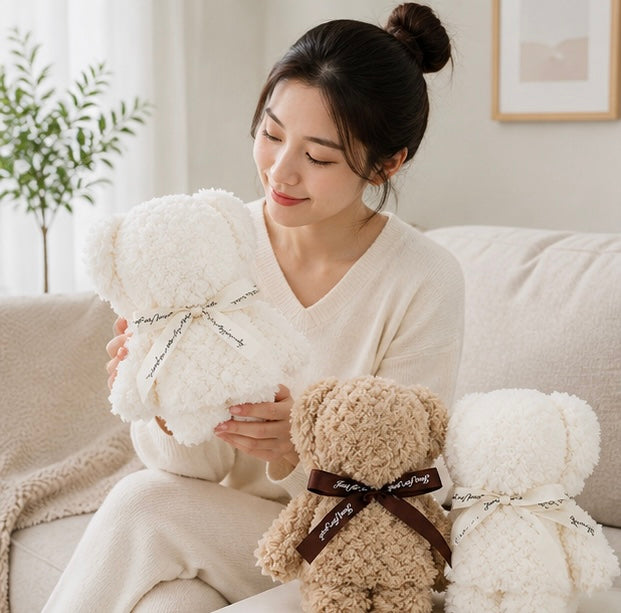 Cute Bear Plush Towel Set - Soft Cartoon Souvenir Gift Towels for Weddings, Birthdays, Party Favors and Kids Gifts