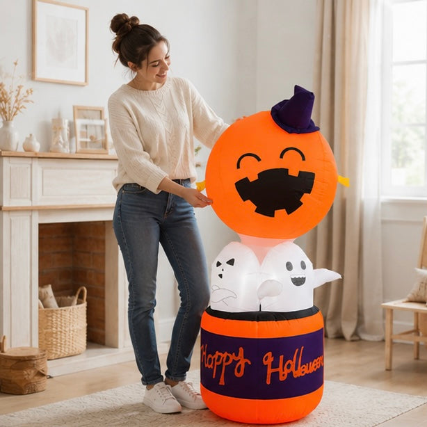 Halloween Inflatable Pumpkin Balloon - LED Devil Hot Air Decoration for Indoor Outdoor Yard and Party Displays
