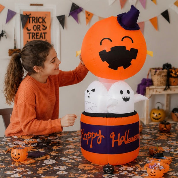 Halloween Inflatable Pumpkin Balloon - LED Devil Hot Air Decoration for Indoor Outdoor Yard and Party Displays