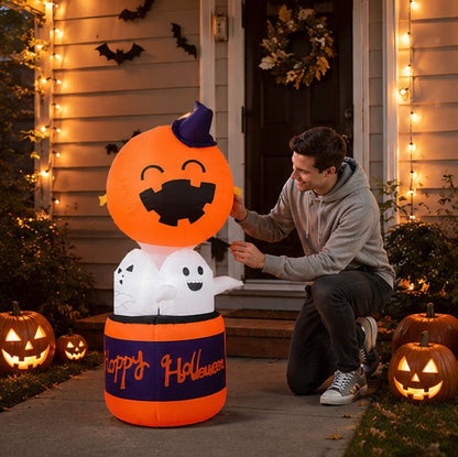 Halloween Inflatable Pumpkin Balloon - LED Devil Hot Air Decoration for Indoor Outdoor Yard and Party Displays