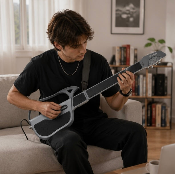 Foldable Stringless Electric Guitar - Portable Auto Chord Musical Instrument for Beginners, Students and Creative Practice