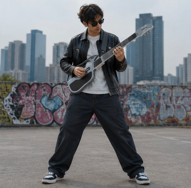 Foldable Stringless Electric Guitar - Portable Auto Chord Musical Instrument for Beginners, Students and Creative Practice