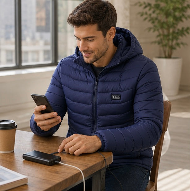 Men's USB Heated Jacket - Winter Thermal Coat with Electric Heating Technology for Outdoor Activities and Travel