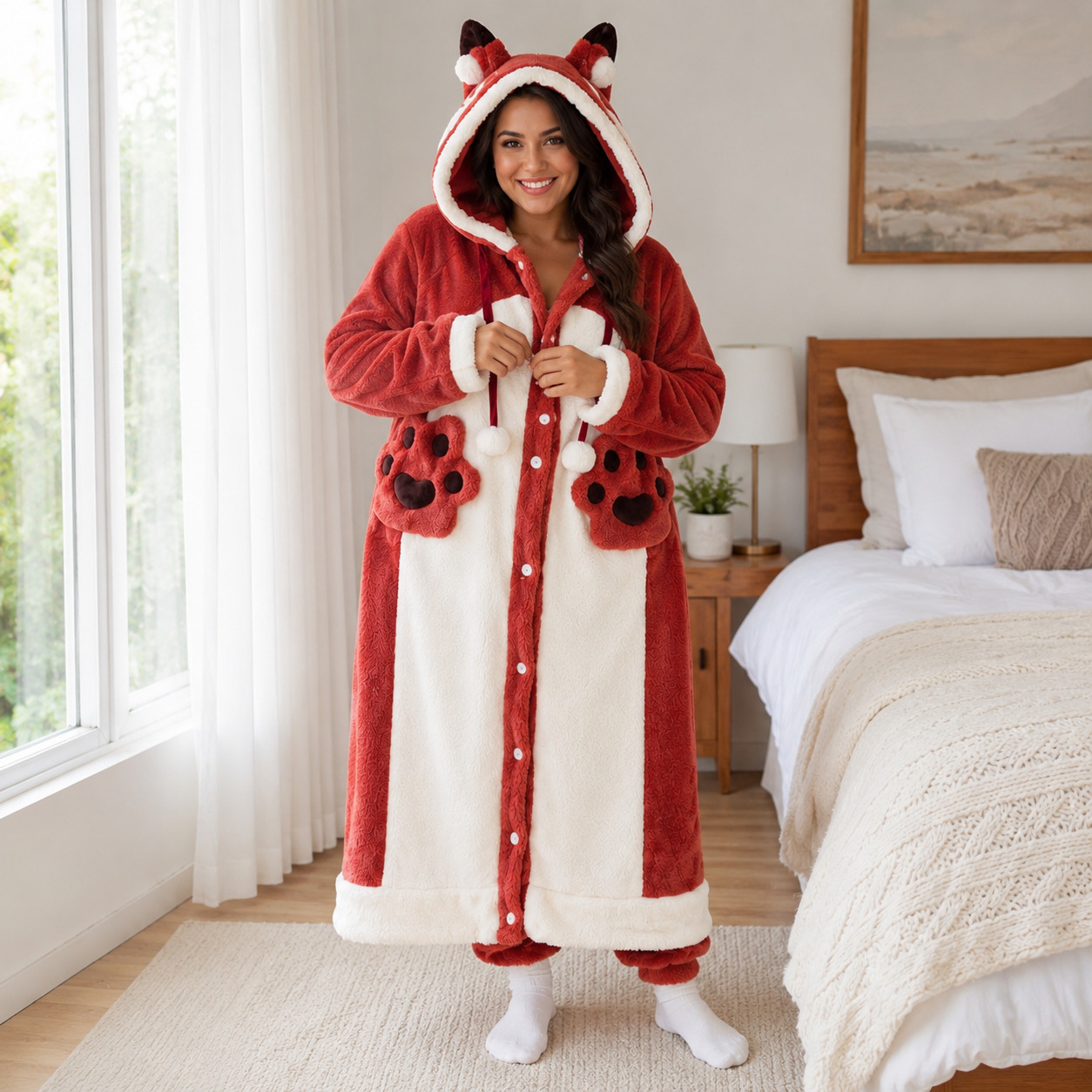 Women's Kigurumi Pajama Robe - Cartoon Animal Sleepwear for Cozy Winter Nights and Fun Lounging