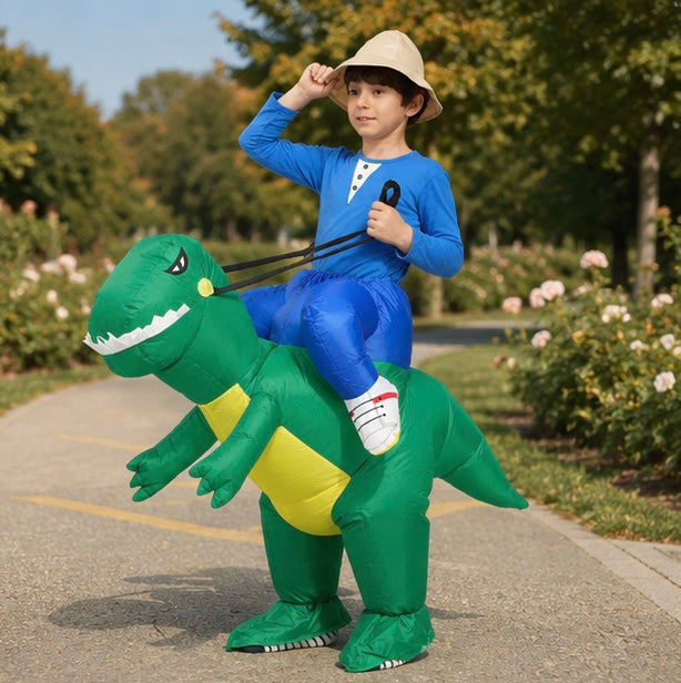 Inflatable Dinosaur Costume Set - Funny Halloween Cosplay Outfit for Adults and Kids Party Entertainment and Roleplay