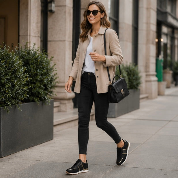 Women's Platform Sneakers - Leather Patchwork Casual Running Shoes with Elevated Sole and Stylish Everyday Comfort