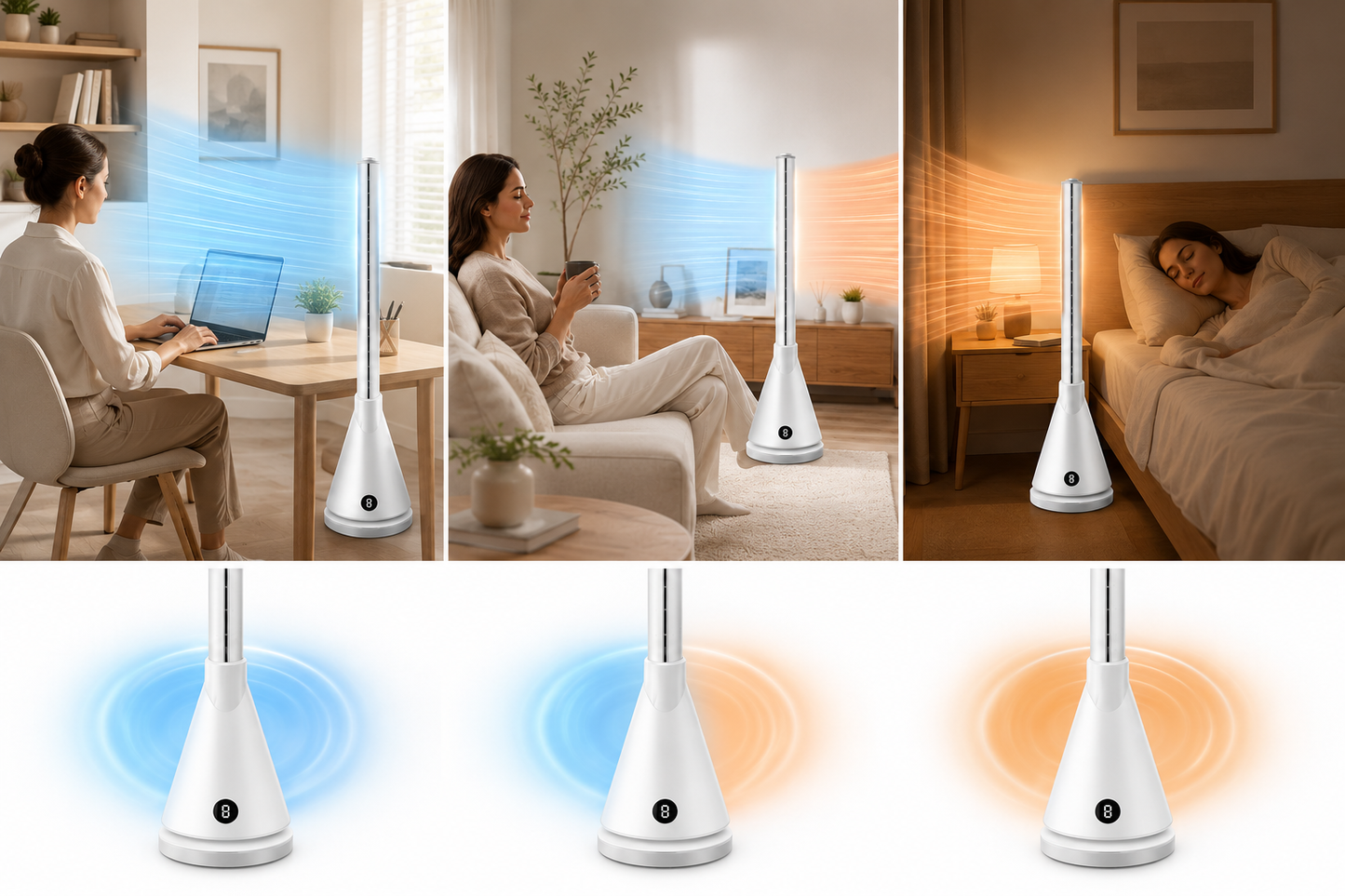 Smart Bladeless Tower Fan – WiFi Air Circulation Cooling Fan with Quiet Operation, Smart App Control for Bedroom, Living Room and Office