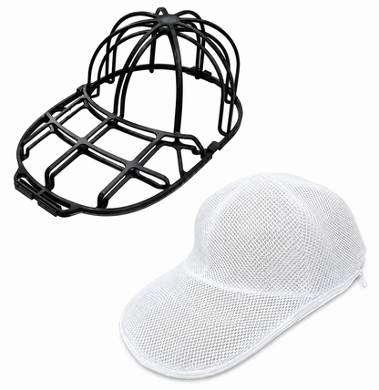 Baseball Cap Washer Cage - Rigid Hat Frame plus Mesh Wash Bag, Holds a Cap's Shape in the Washing Machine or Dishwasher