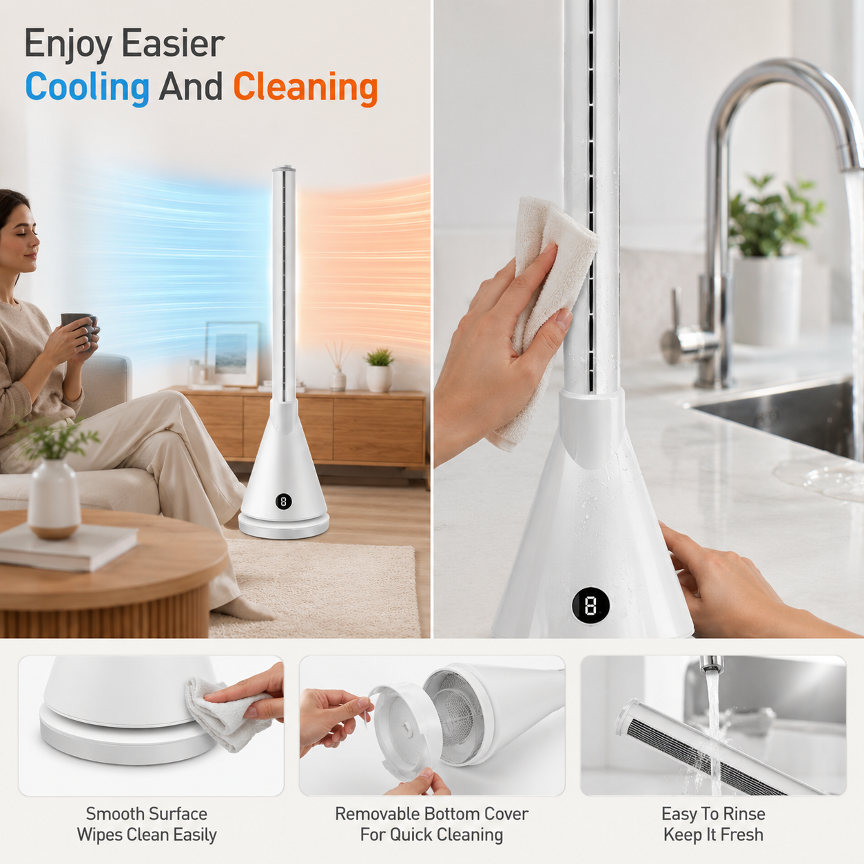 Smart Bladeless Tower Fan – WiFi Air Circulation Cooling Fan with Quiet Operation, Smart App Control for Bedroom, Living Room and Office