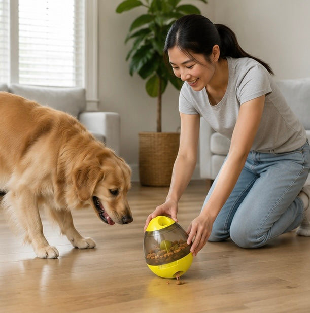 Interactive Dog Treat Ball - Slow Feeder Tumbler Puzzle Toy for Mental Stimulation, Enrichment and Healthy Pet Feeding