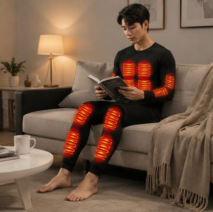 USB Heated Thermal Underwear Set - Self Heating Winter Base Layer for Skiing, Outdoor Sports and Cold Weather