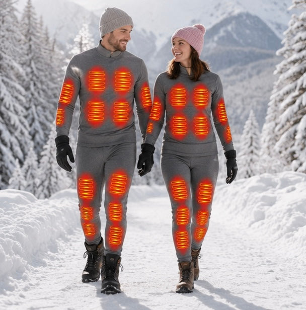 USB Heated Thermal Underwear Set - Self Heating Winter Base Layer for Skiing, Outdoor Sports and Cold Weather