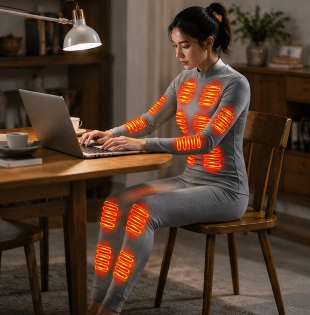 USB Heated Thermal Underwear Set - Self Heating Winter Base Layer for Skiing, Outdoor Sports and Cold Weather