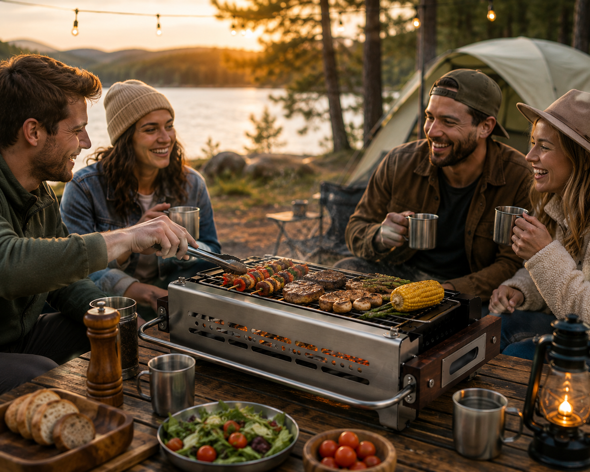 Portable Foldable Charcoal Camping Grill – Tabletop BBQ with Ventilation System for Picnics, Backyard Barbecues and Outdoor Cooking