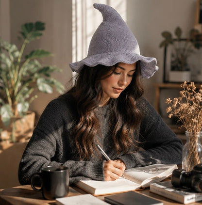 Vintage Witch Hat Costume - Wool Knit Halloween Cosplay Hat for Masquerades, Parties and Festive Seasonal Styling